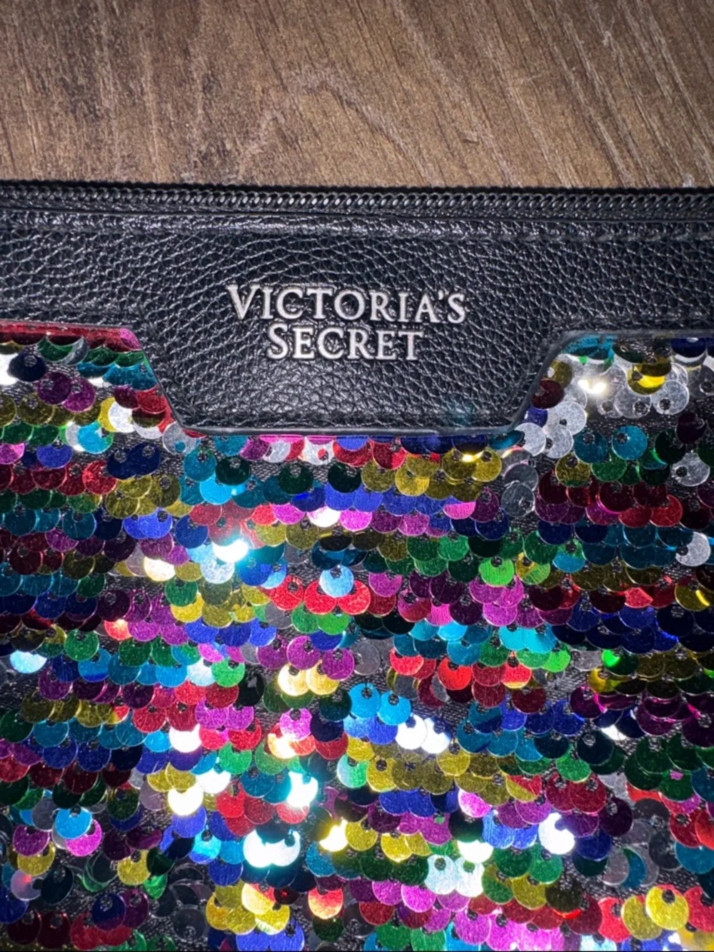 Victoria's Secret Black Trim Multicolor Sequin Cosmetic Bag. LNWOT